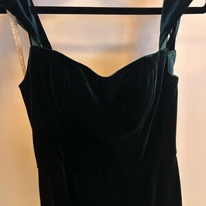 Jenny Yoo Strapless Dark Green Velvet Dress